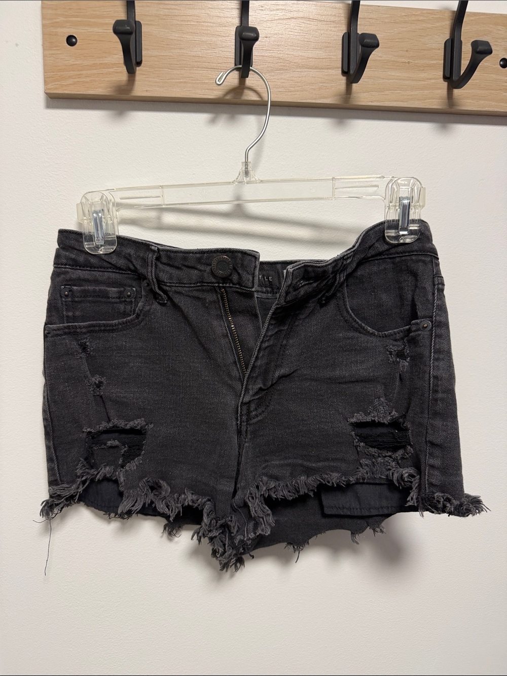 Distressed Black Denim Shorts